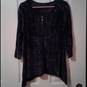 Blue sequined 3/4 sleeve top